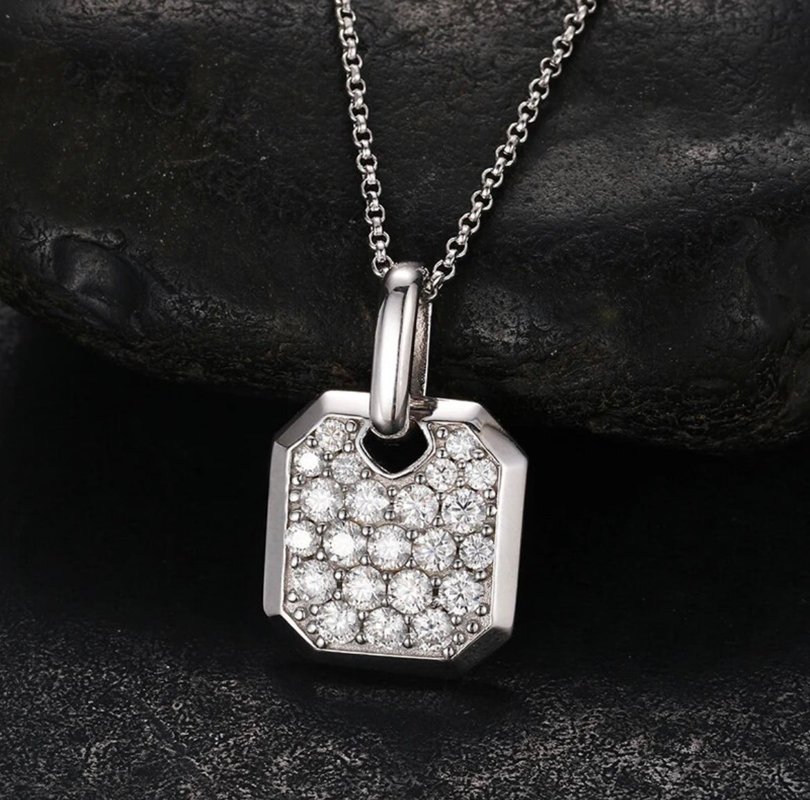 Square Moissanite Tag Pendant