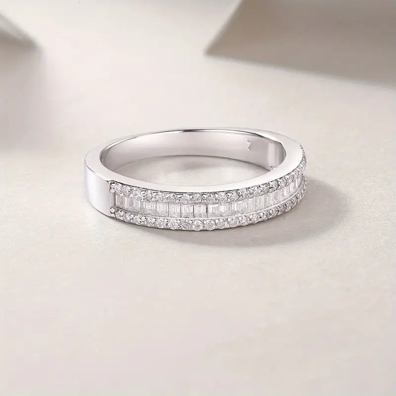 3 Row Moissanite Baguette Ring