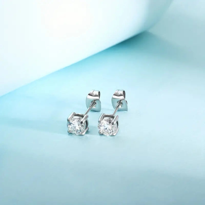 4MM Stainless Steel Moissanite Stud Earrings