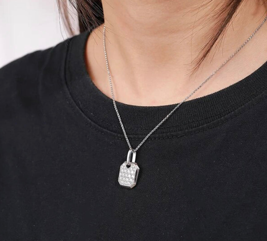 Square Moissanite Tag Pendant