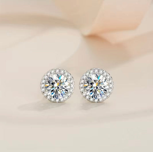 Moissanite Halo Earrings (2 Carat)