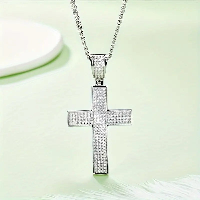 925 Silver Large Iced Cross Pendant 2CT Moissanite (Gold Plating Available)