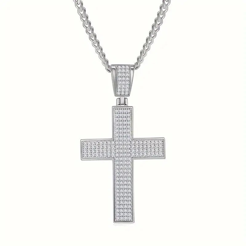 925 Silver Large Iced Cross Pendant 2CT Moissanite (Gold Plating Available)