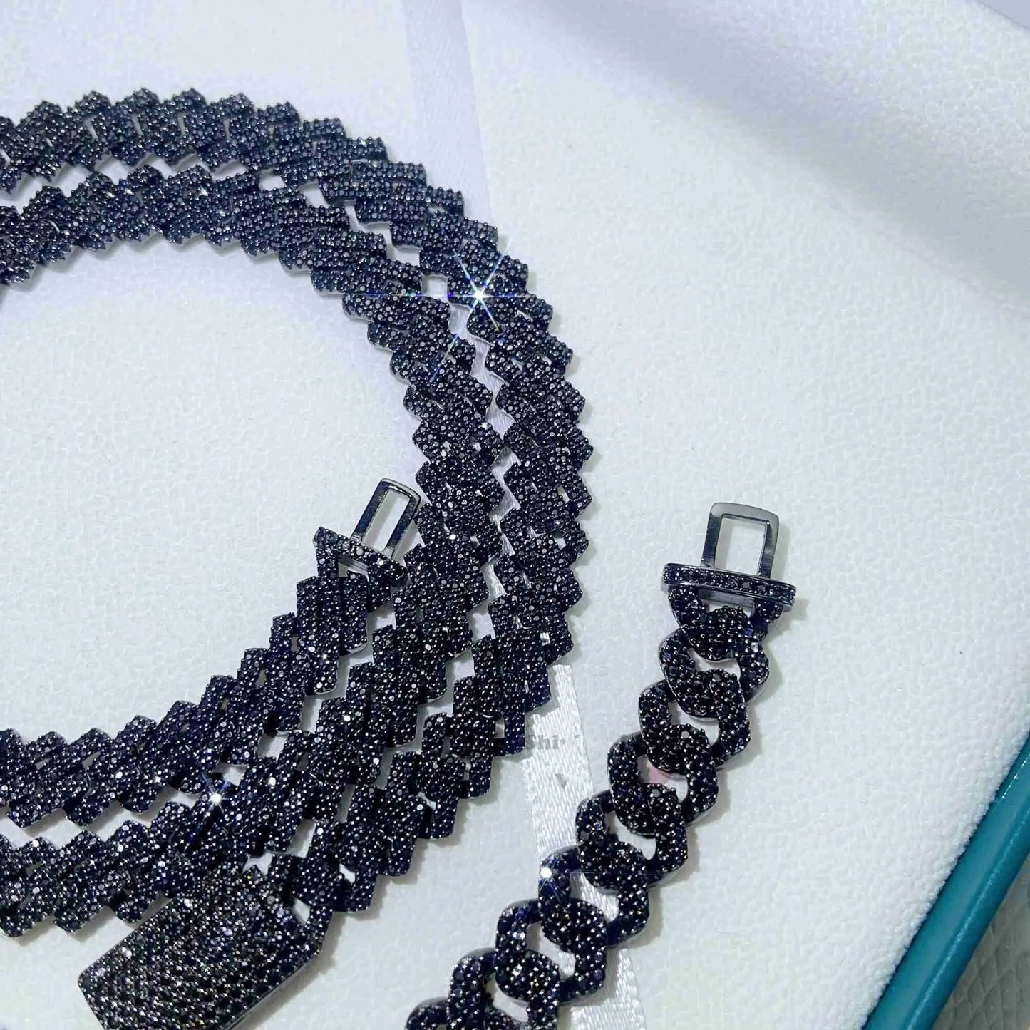 10MM Prong Black Moissanite Miami Cuban Link Chain/Bracelet