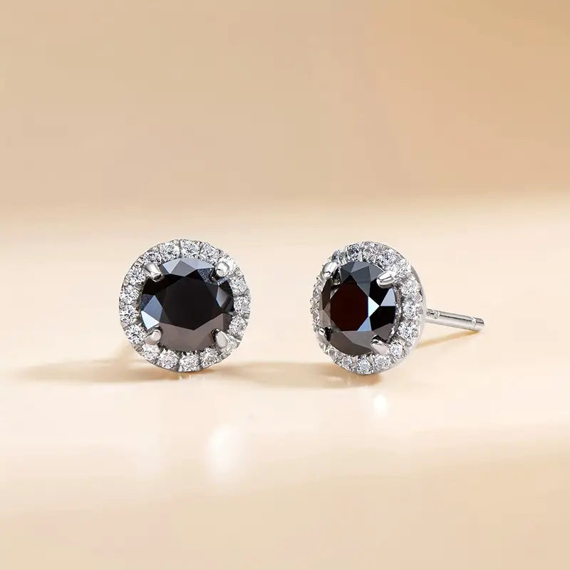 Black Moissanite S925 Halo Earring (2 Carat)