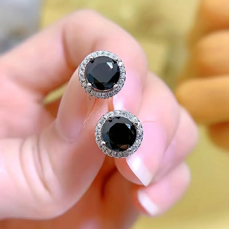 Black Moissanite S925 Halo Earring (2 Carat)