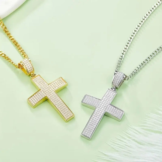 925 Silver Large Iced Cross Pendant 2CT Moissanite (Gold Plating Available)