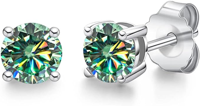 Green Moissanite Four Prong Stud Earrings (1 Carat)