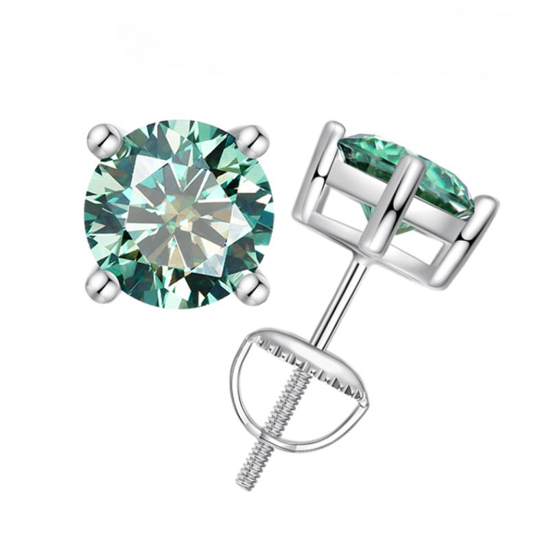 Green Moissanite Four Prong Stud Earrings (1 Carat)