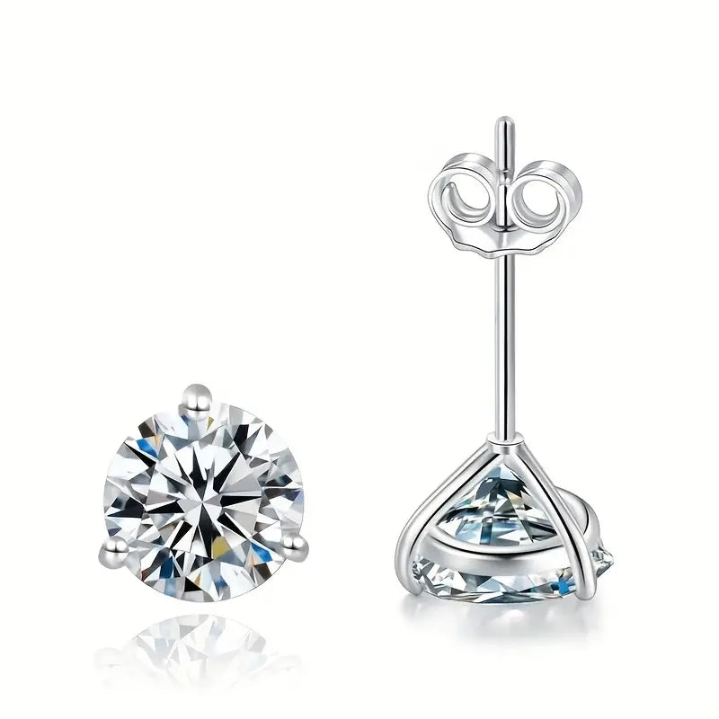 3 Prong Moissanite Stud Earrings (1 Carat)