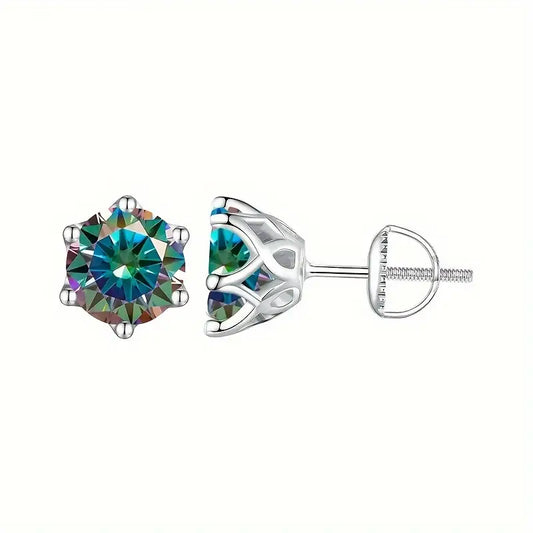 Rainbow Opal Moissanite Six Prong Stud Earrings (2 Carat)