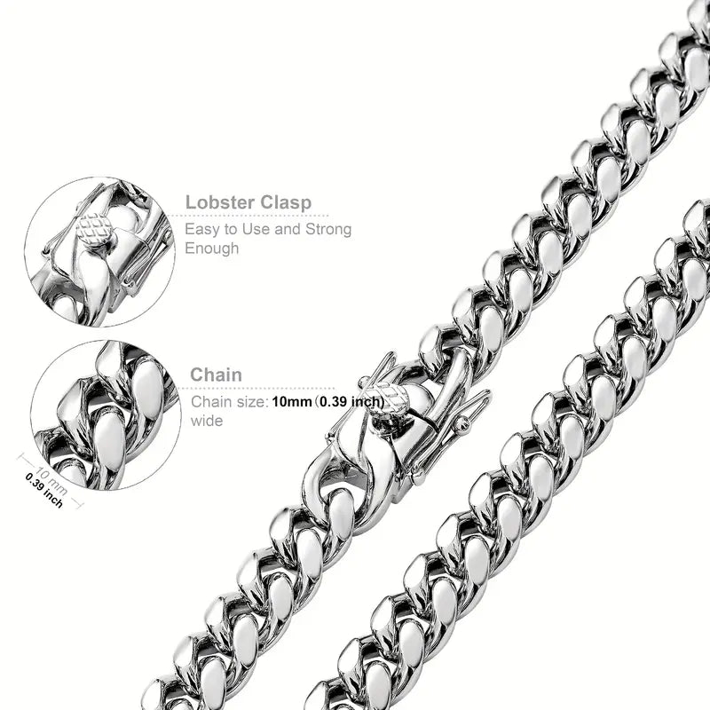 10MM Stainless Steel Miami Cuban Link (Bracelet and Chain Available)